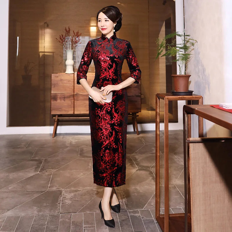 robe-chinoise-velours-rouge