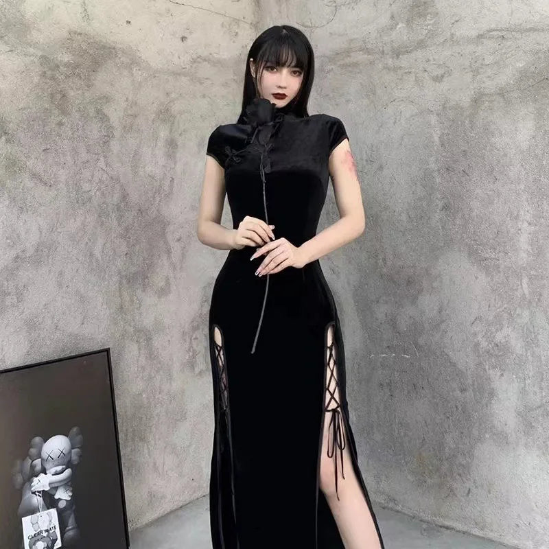 Modern kinesisk klänning gotisk stil svart