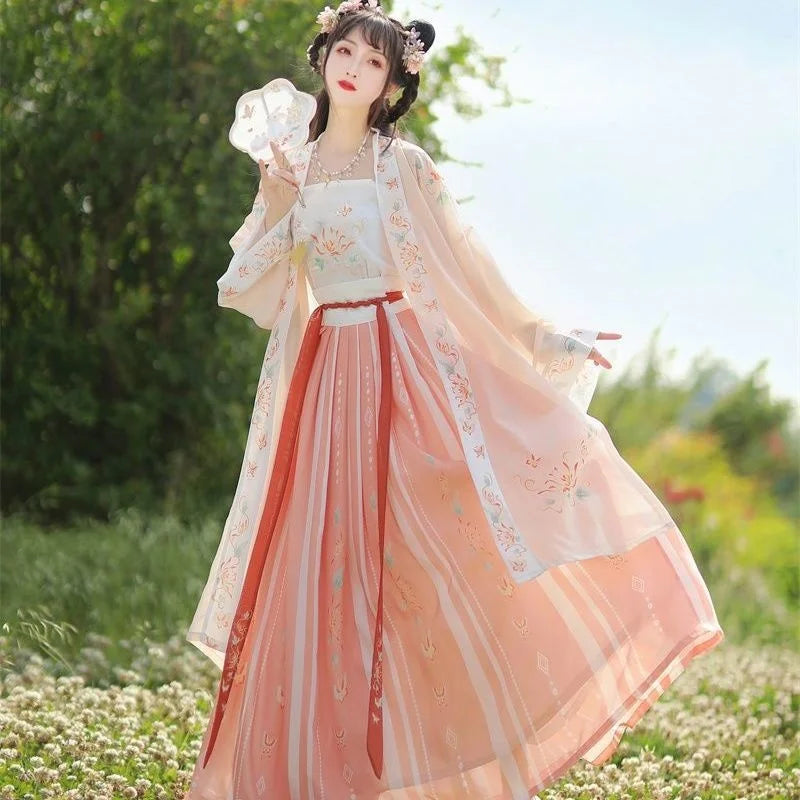 Robe Hanfu Traditionnelle Chinoise – Broderie, Manches Longues, Ceinture – Polyester, Taille Unique