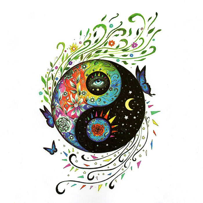 tatouage-ying-yang-fleurs