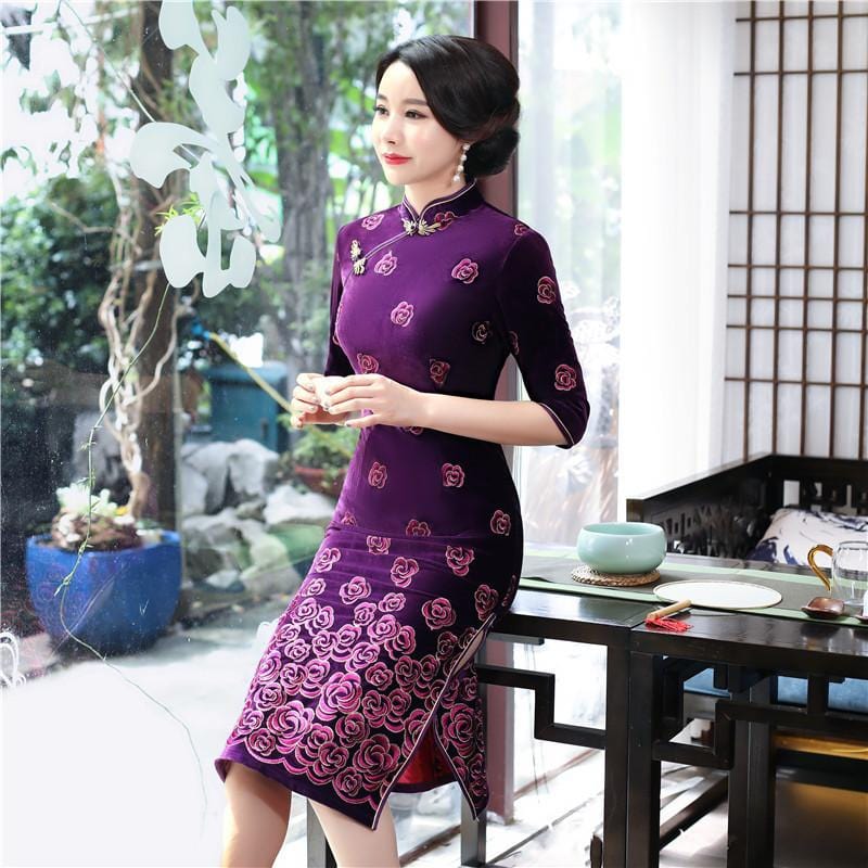 robe-chinoise-velours-fleurs