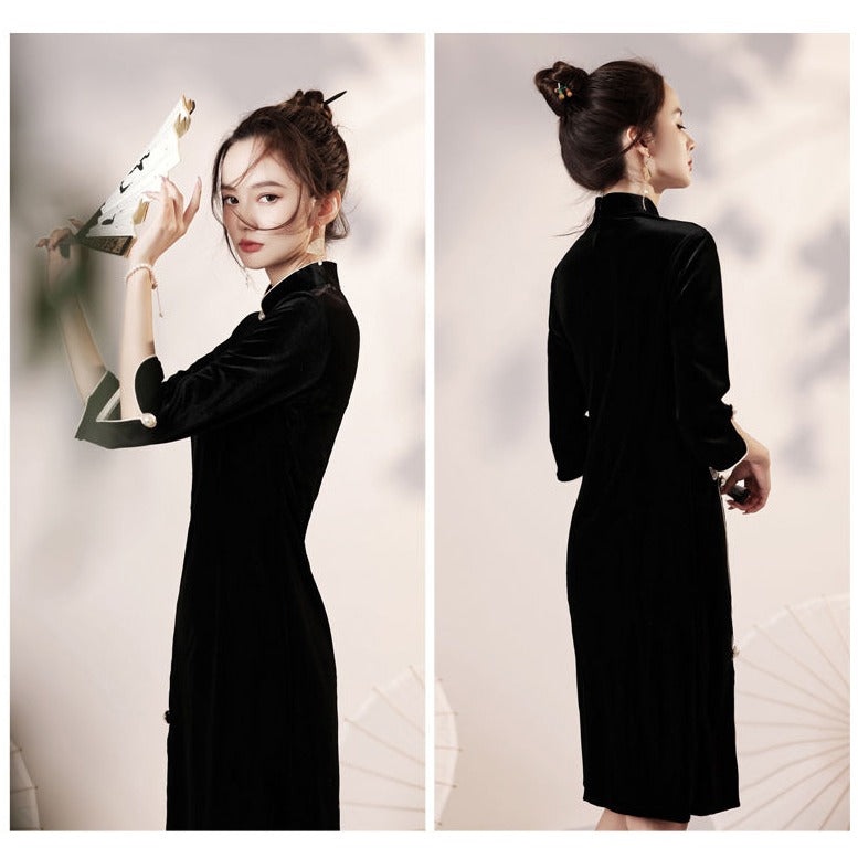 robe-chinoise-soie-noire