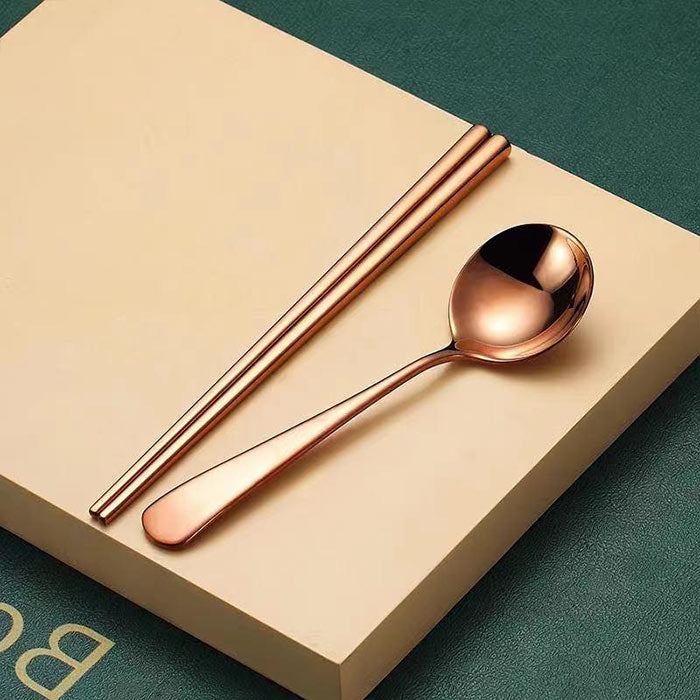Cuillère à Soupe Chinoise Avec Baguettes en Or Rose
