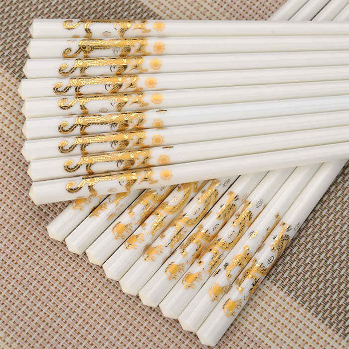 Baguettes Chinoises Blanches en Porcelaine Motif Dragon