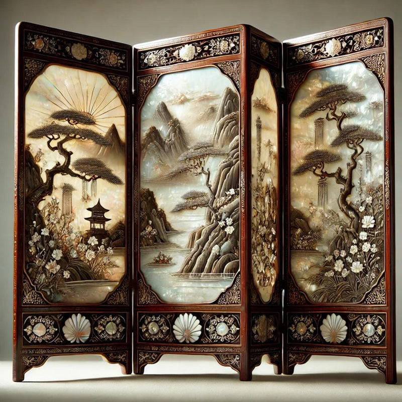 Paravent Chinois Laque et Nacre