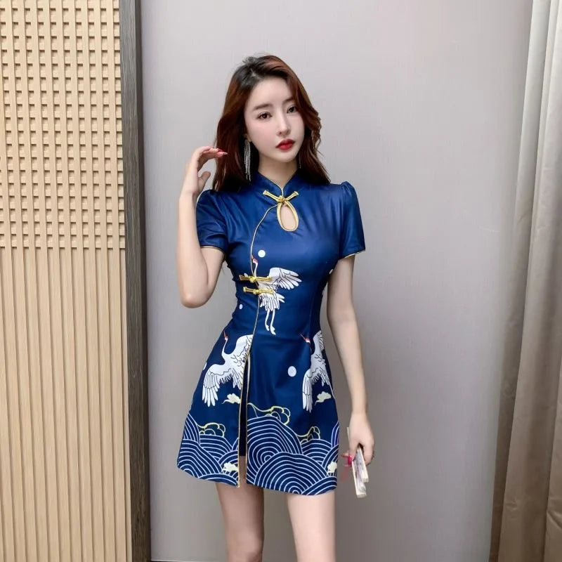 Rochie retro cu imprimeu în stil chinezesc modern