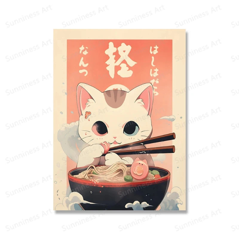 tableau-chinois-kawaii-chatons-ramen