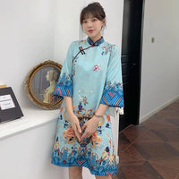 robe-chinoise-moderne-soie-rouge-bleue