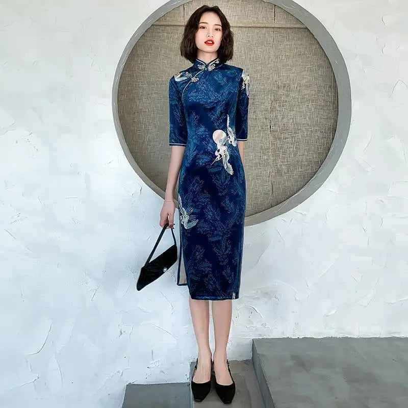 robe-chinoise-rouge-bleu-femme