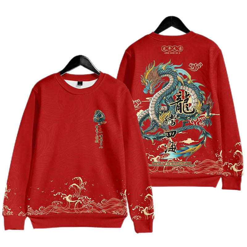 Pull Chinois Rouge À Motif Dragon