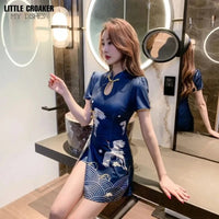 robe-cheongsam-bleu-qipao-imprim