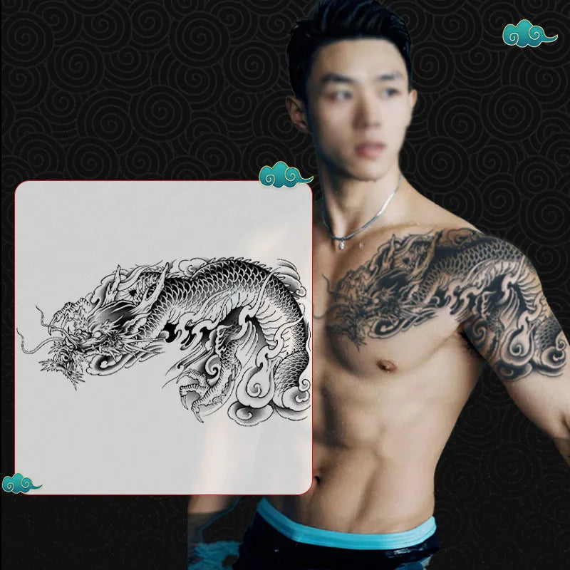 tatouage-dragon-chinois-fleur-cr-ne
