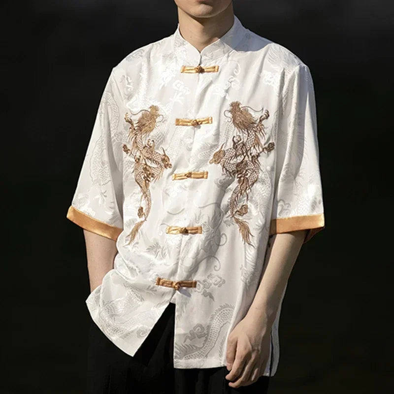 chemises-chinoises-hommes-dragon-courtes