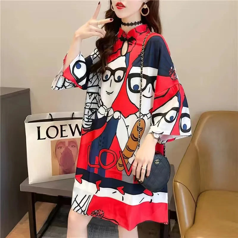 robe-cheongsam-imprim-e-manches-longues