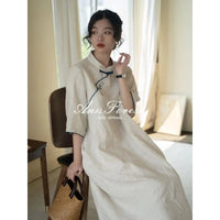 cheongsam-robe-col-manches-mi-longues