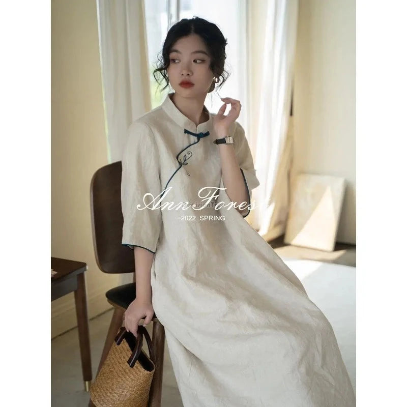 cheongsam-robe-col-manches-mi-longues