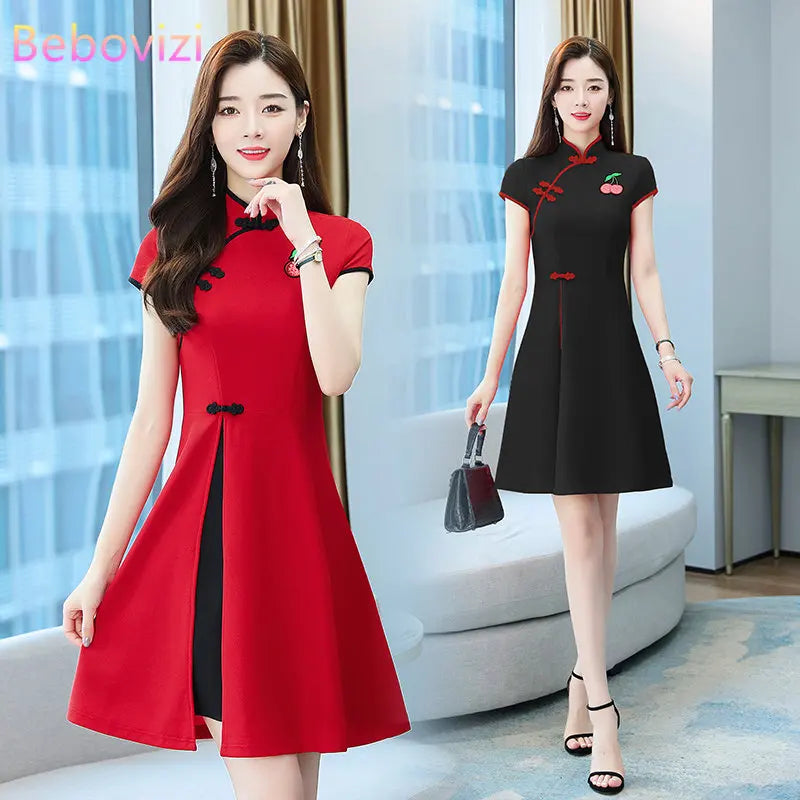 cheongsam-robe-slim-manches-courtes