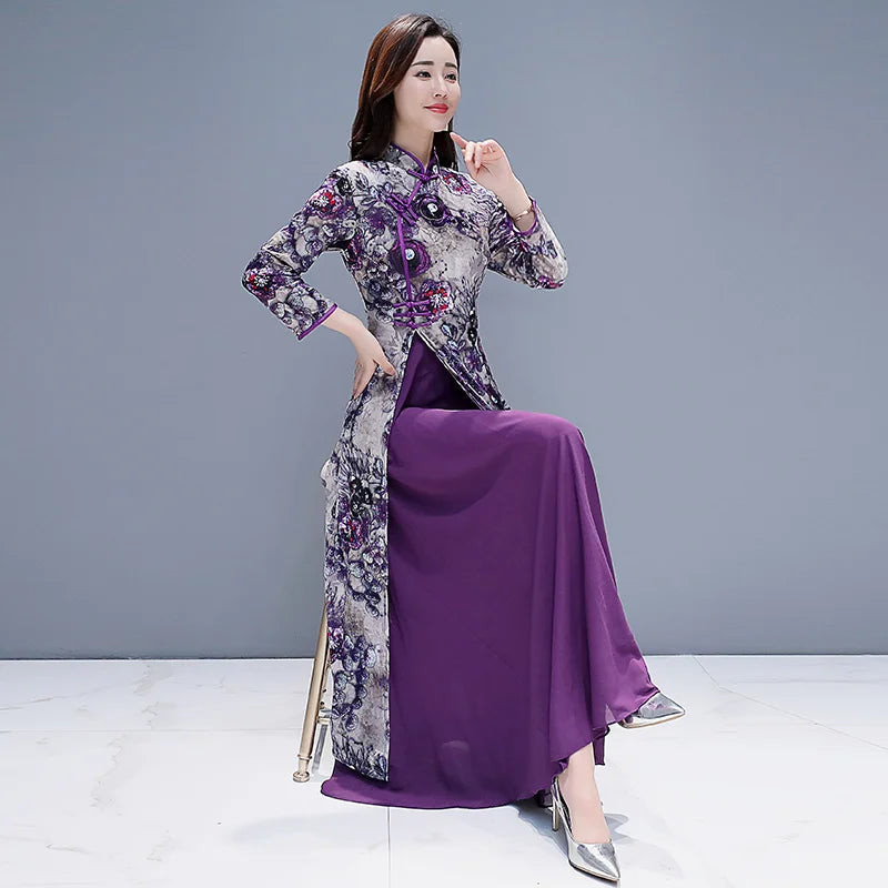 cheongsam-robe-violette-longue