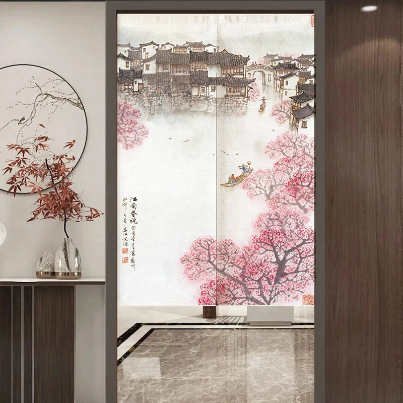 abat-jour-chinois-rideau-peinture-paysage-chinois