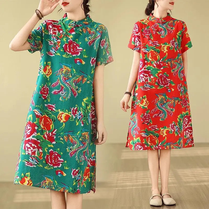 cheongsam-robe-fleurie-mi-longue