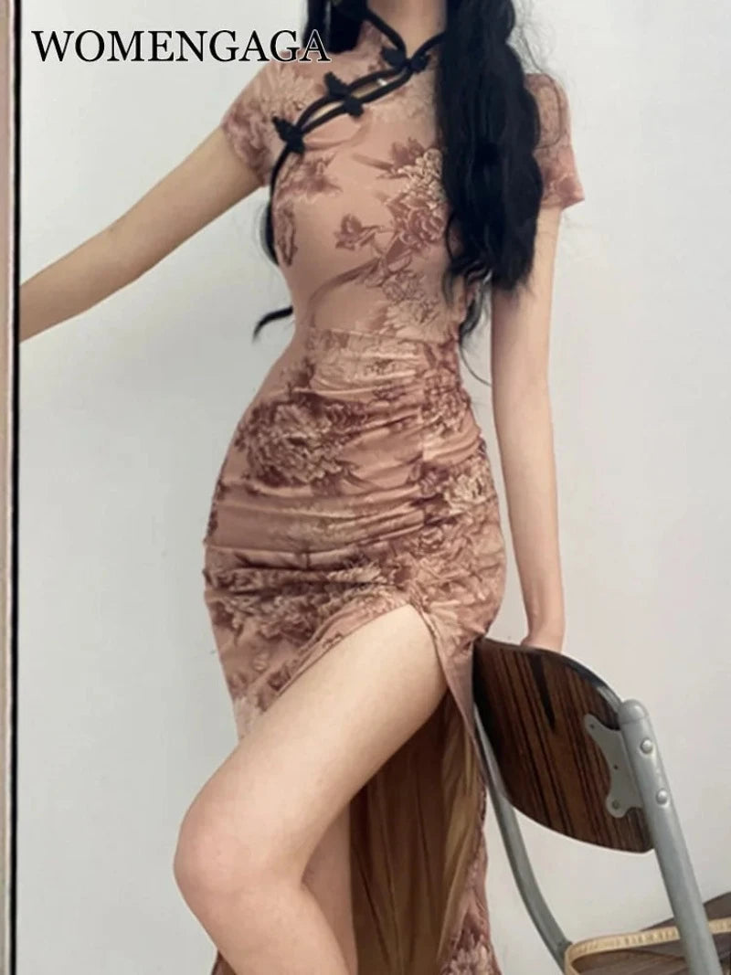 cheongsam-robe-longue-fleurie