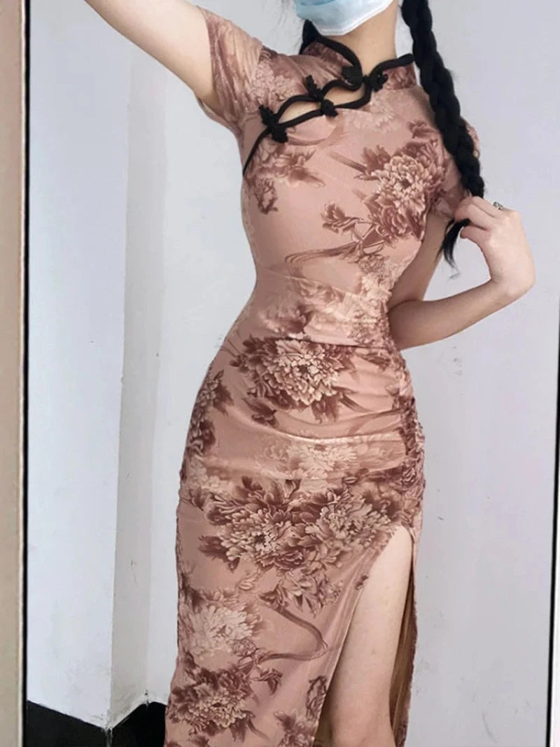 cheongsam-robe-longue-fleurie