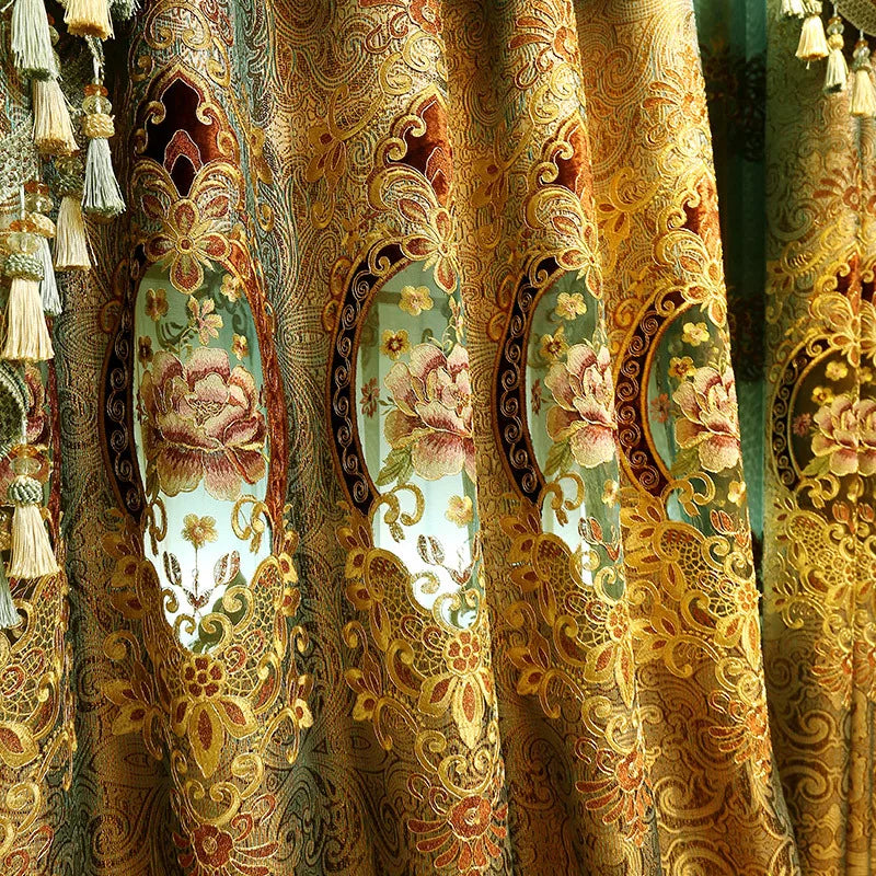 Rideau Chinois Velours Dorés Brodés