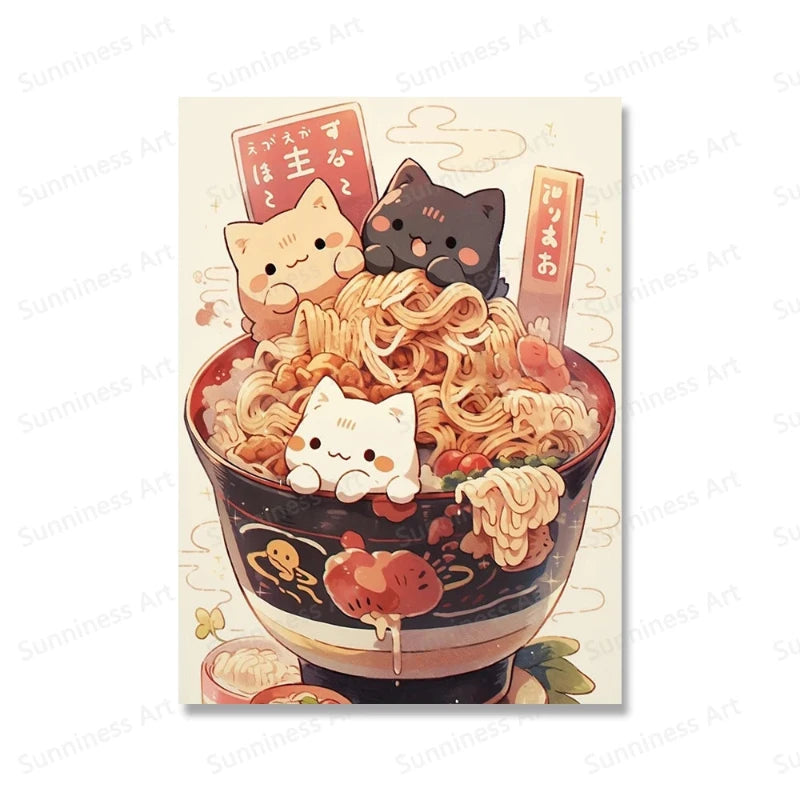 tableau-chinois-kawaii-chatons-ramen