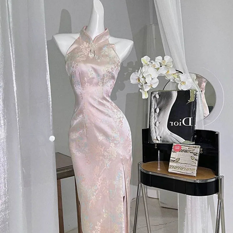 cheongsam-robe-qipao-rose-avec-fente