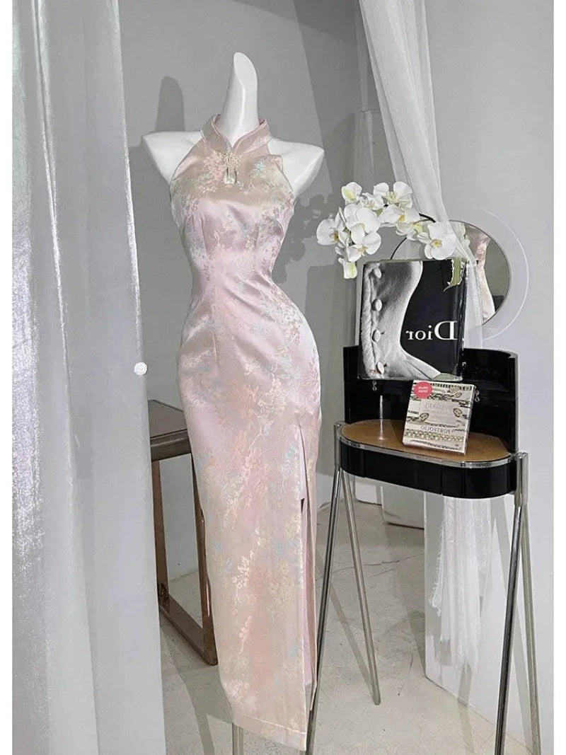 cheongsam-robe-qipao-rose-avec-fente