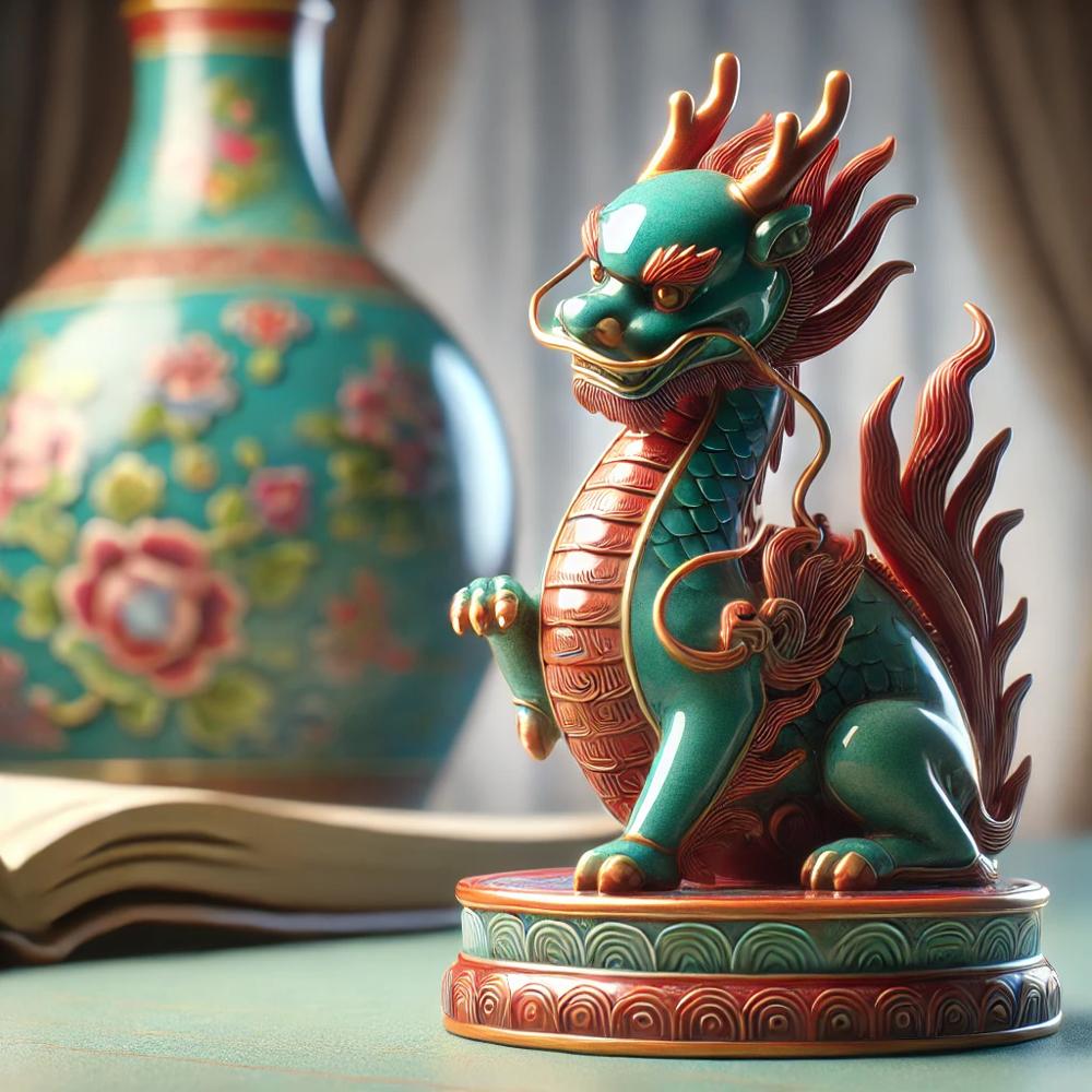 Statuette Chinoise en Terre Cuite Émaillée