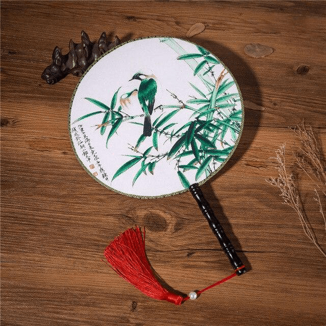 eventail-chinois-rond-oiseau-et-bambou