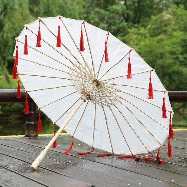Ombrelle Chinoise Blanche à Pompons
