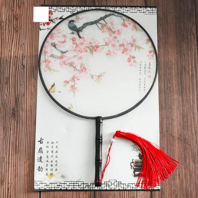 eventail-chinois-rond-oiseau-rose