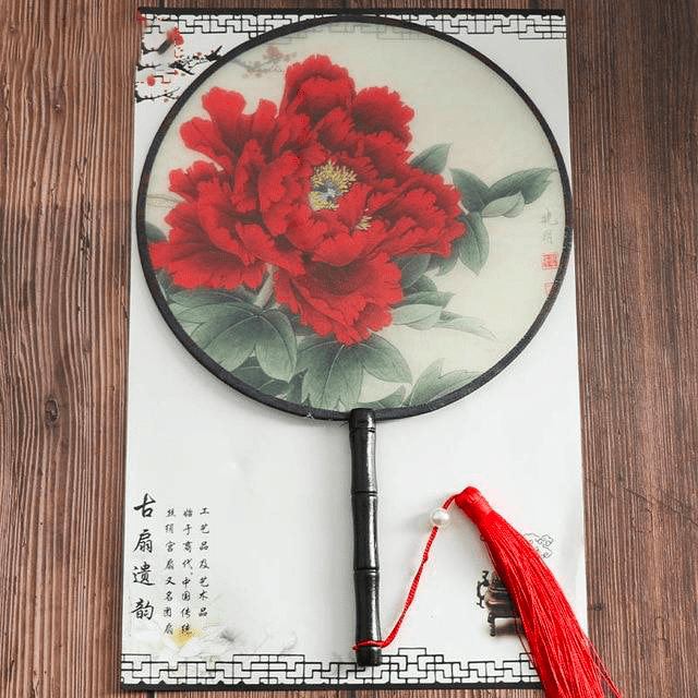 Éventail Chinois Rond Fleur Rose