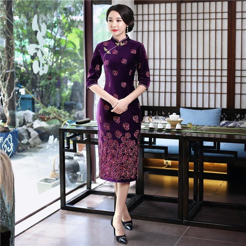 robe-chinoise-velours-fleurs