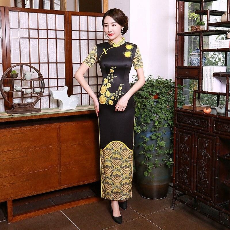 robe-chinoise-fleurs-jaunes