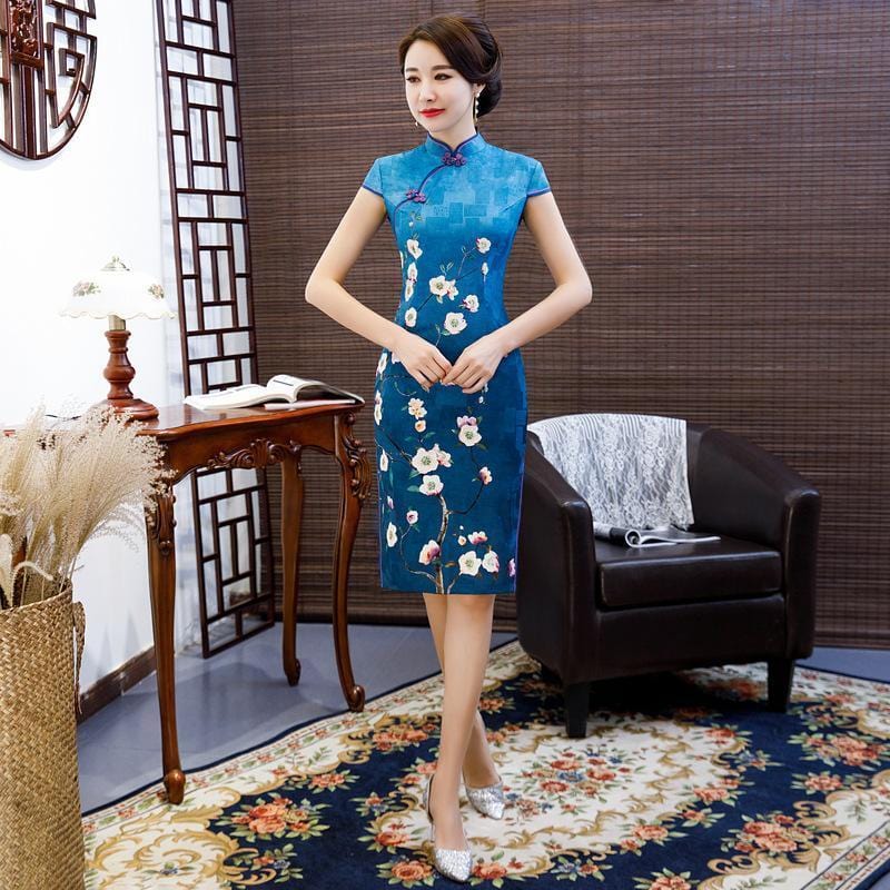 robe-chinoise-bleu-fleurs