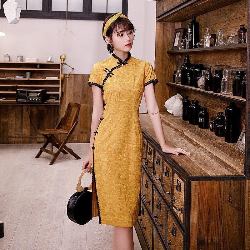 robe-chinoise-jaune-moutarde