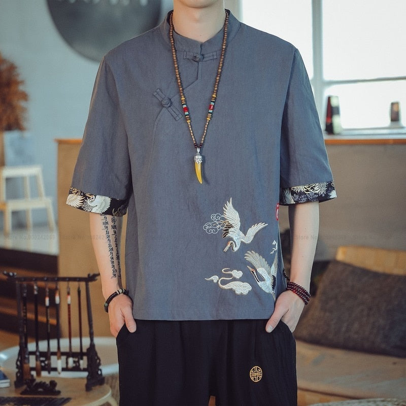 t-shirt-chinois-grue-brodee
