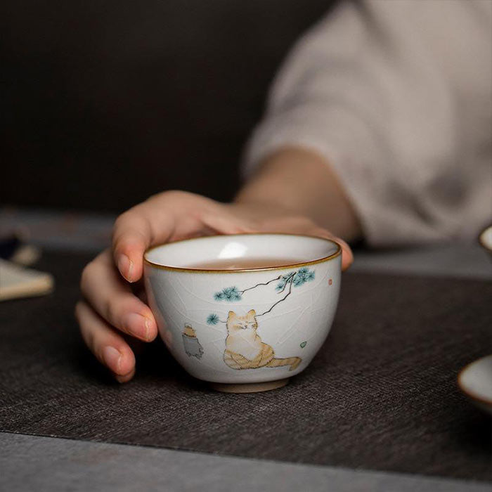 Tasse Chinoise En Porcelaine Chat